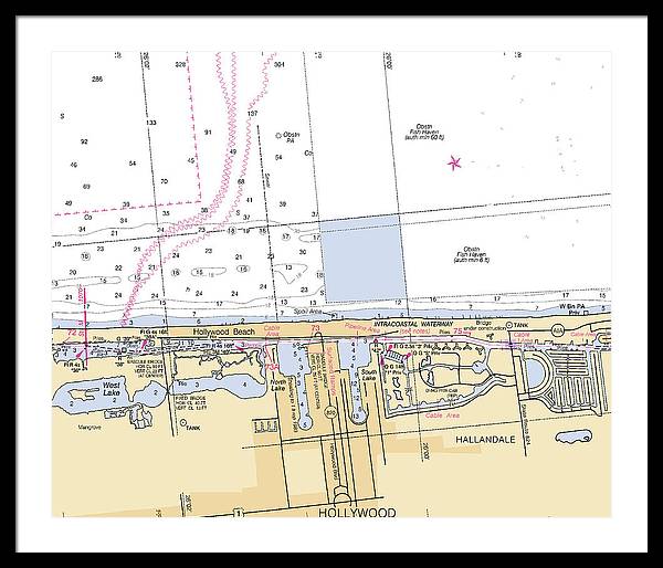 Hollywood -florida Nautical Chart _v6 - Framed Print