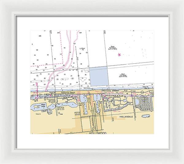 Hollywood -florida Nautical Chart _v6 - Framed Print