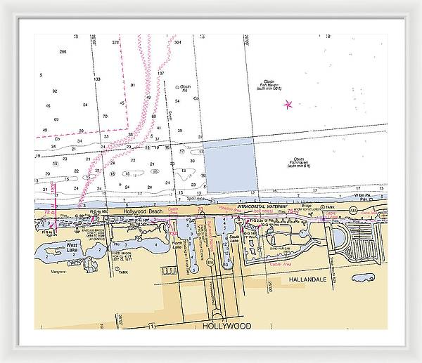 Hollywood -florida Nautical Chart _v6 - Framed Print