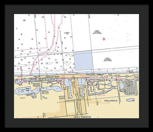 Hollywood -florida Nautical Chart _v6 - Framed Print