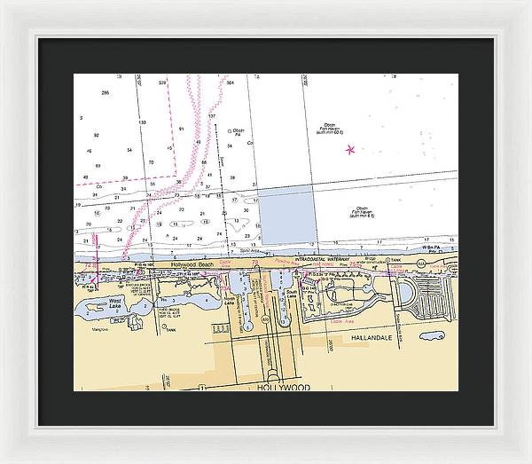 Hollywood -florida Nautical Chart _v6 - Framed Print