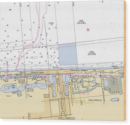 Hollywood -Florida Nautical Chart _V6 Wood Print