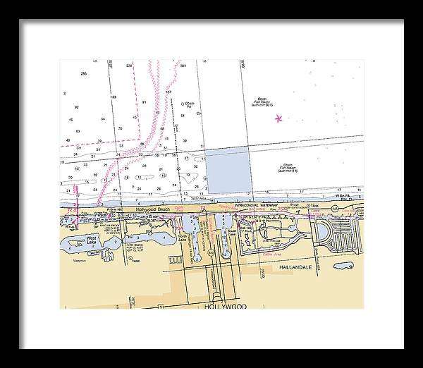 Hollywood -florida Nautical Chart _v6 - Framed Print