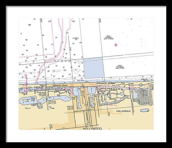 Hollywood -florida Nautical Chart _v6 - Framed Print