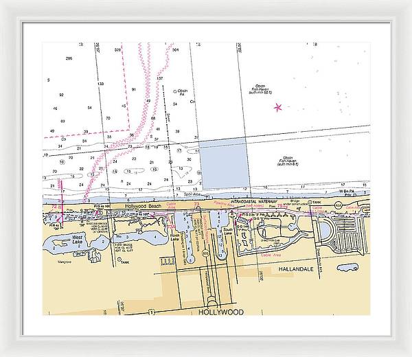 Hollywood -florida Nautical Chart _v6 - Framed Print