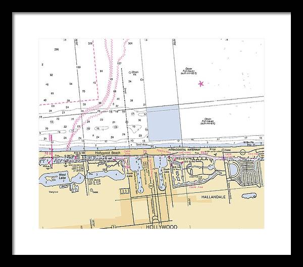 Hollywood -florida Nautical Chart _v6 - Framed Print