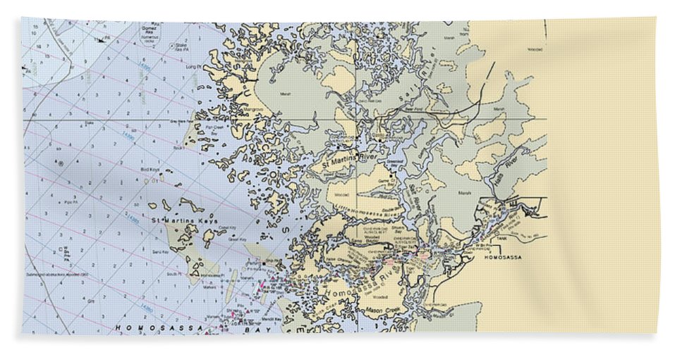 Homosassa-springs -florida Nautical Chart _v6 - Beach Towel