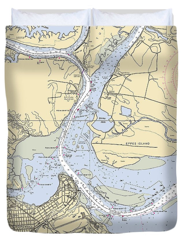 Hopewell-virginia Nautical Chart - Duvet Cover