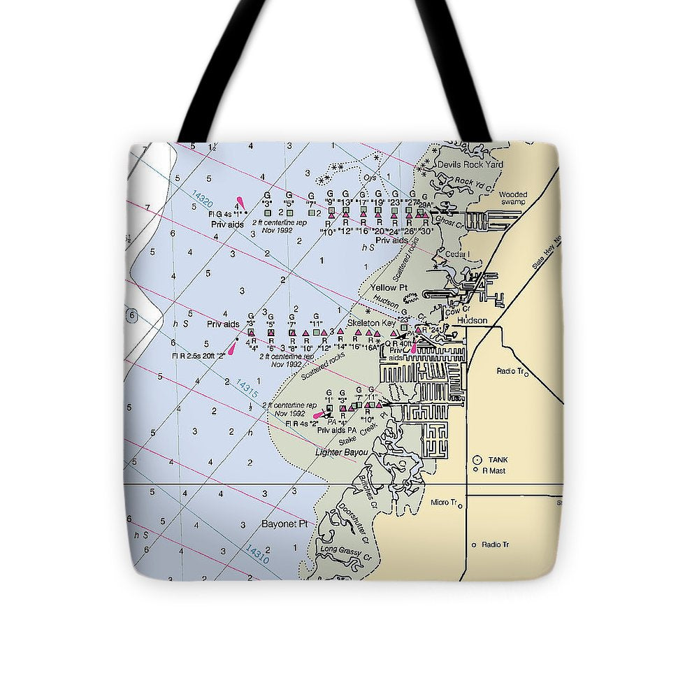 Hudson-florida Nautical Chart - Tote Bag