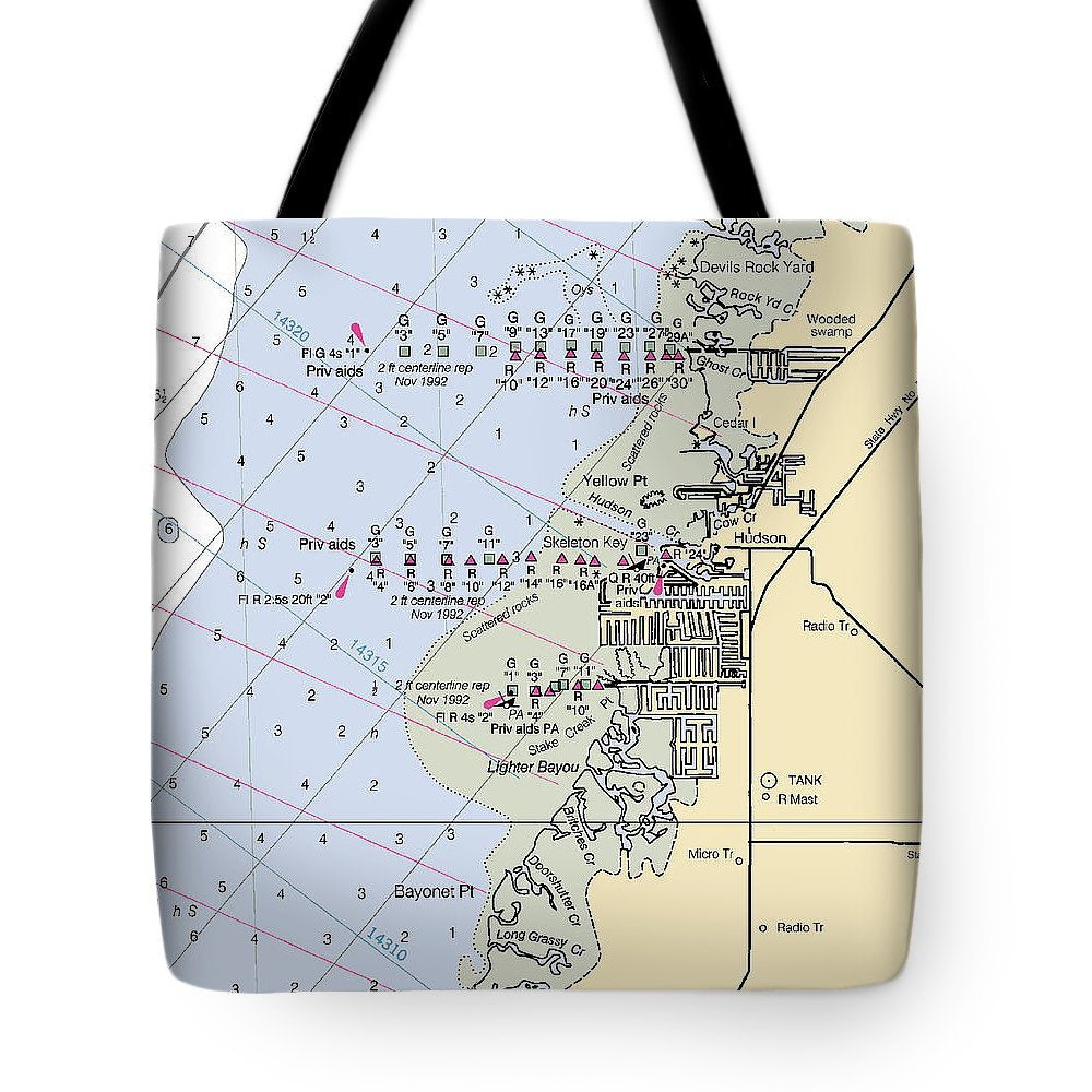 Hudson-florida Nautical Chart - Tote Bag