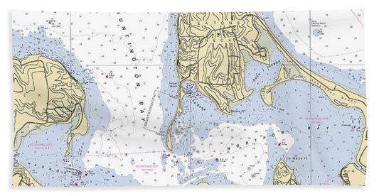 Huntington Bay-new York Nautical Chart - Bath Towel
