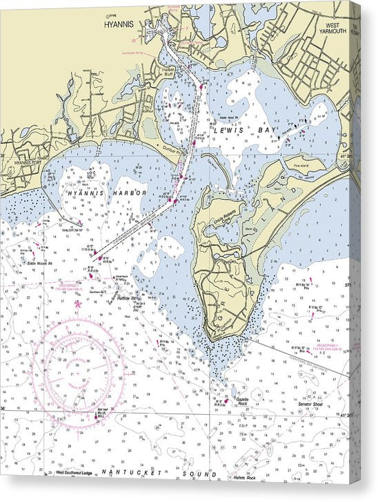 Hyannis Massachusetts Nautical Chart Canvas Print