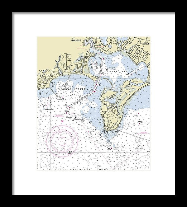 Hyannis Massachusetts Nautical Chart - Framed Print
