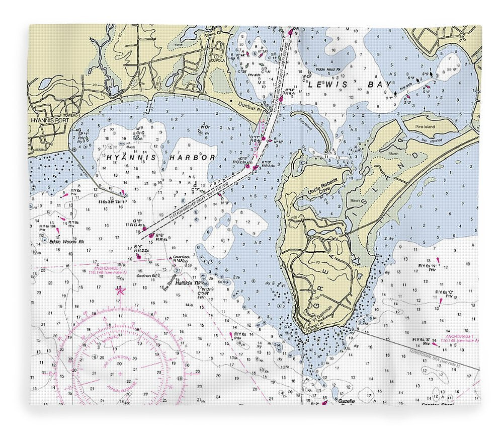 Hyannis Massachusetts Nautical Chart Blanket