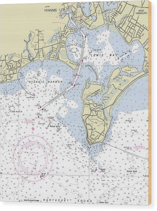 Hyannis Massachusetts Nautical Chart Wood Print
