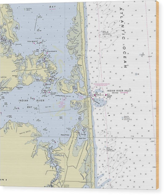 Indian River Inlet Delaware Nautical Chart Wood Print