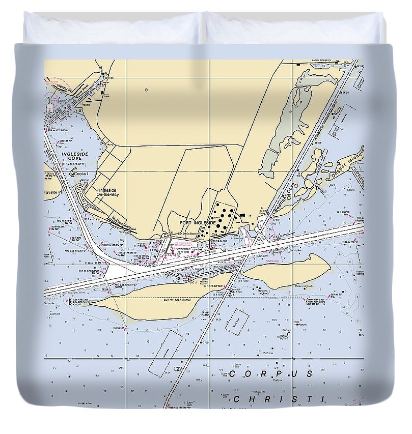 Ingleside Texas Nautical Chart Duvet Cover