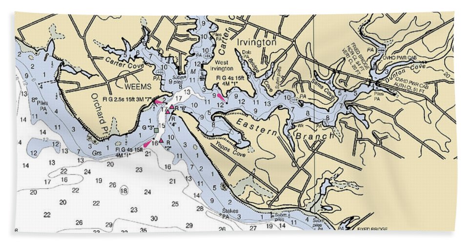 Irvington Virginia Nautical Chart Bath Towel