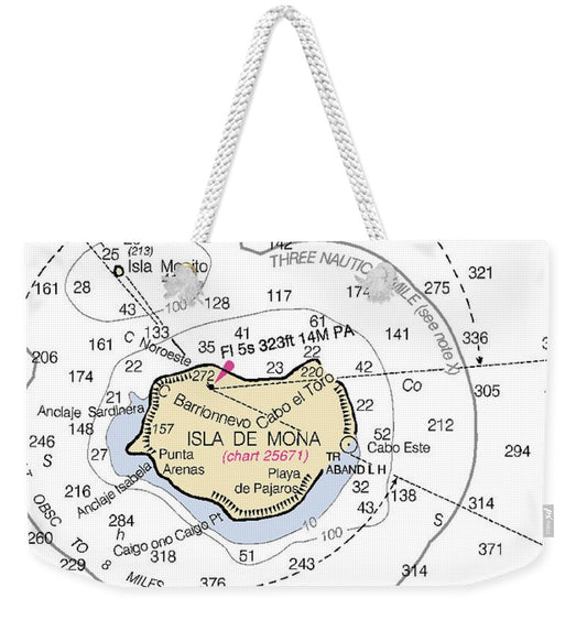 Isla De Mona-puerto Rico Nautical Chart - Weekender Tote Bag