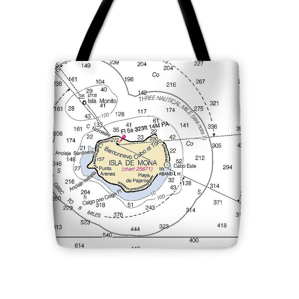 Isla De Mona-puerto Rico Nautical Chart - Tote Bag