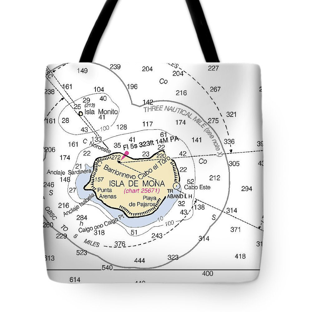 Isla De Mona-puerto Rico Nautical Chart - Tote Bag