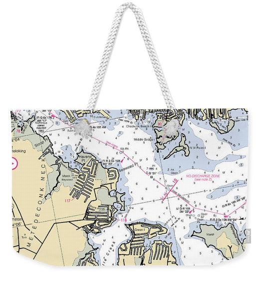 Island Beach-new Jersey Nautical Chart - Weekender Tote Bag