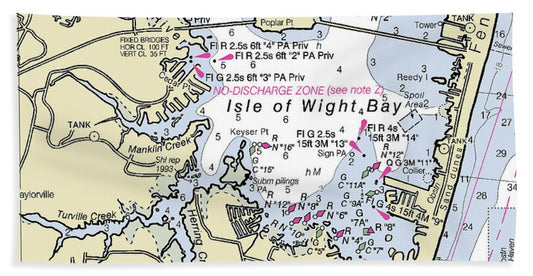 Isle Of Wight Bay Maryland Nautical Chart - Beach Towel