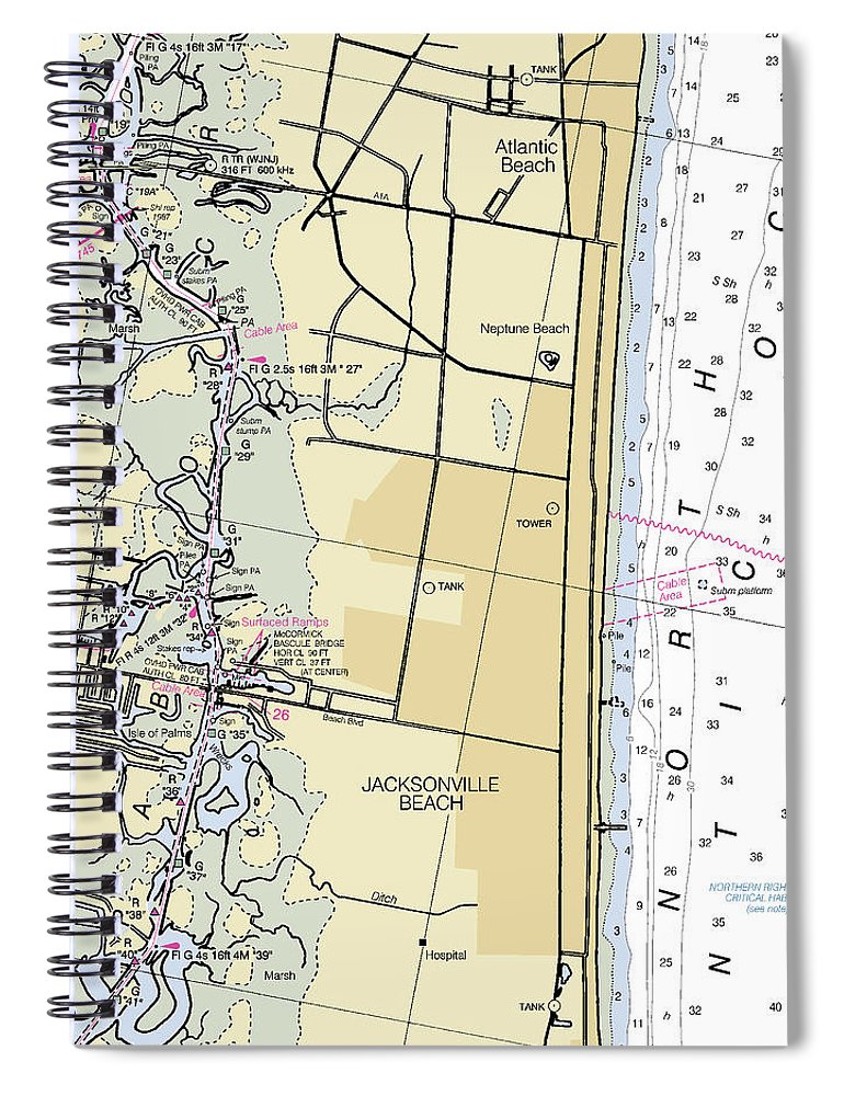Jacksonville Beach Florida Nautical Chart Spiral Notebook