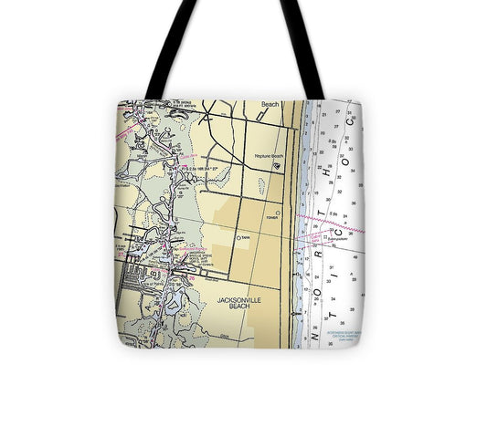 Jacksonville Beach Florida Nautical Chart Tote Bag