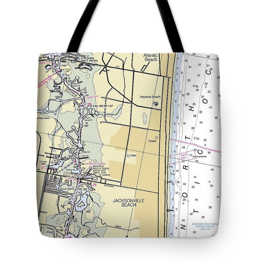 Jacksonville Beach Florida Nautical Chart - Tote Bag