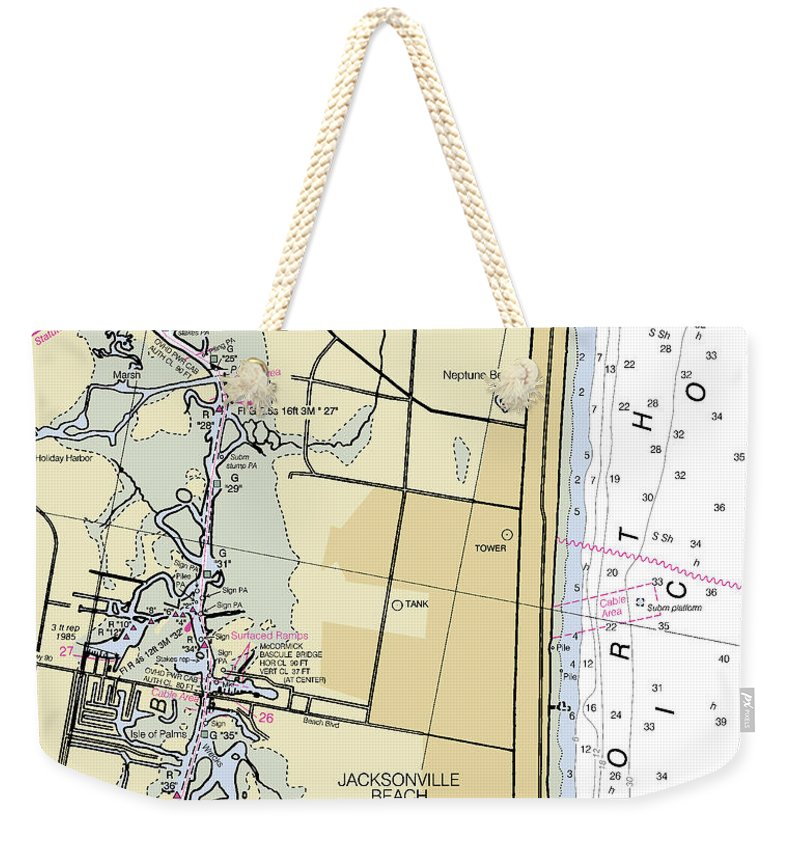 Jacksonville Beach Florida Nautical Chart - Weekender Tote Bag