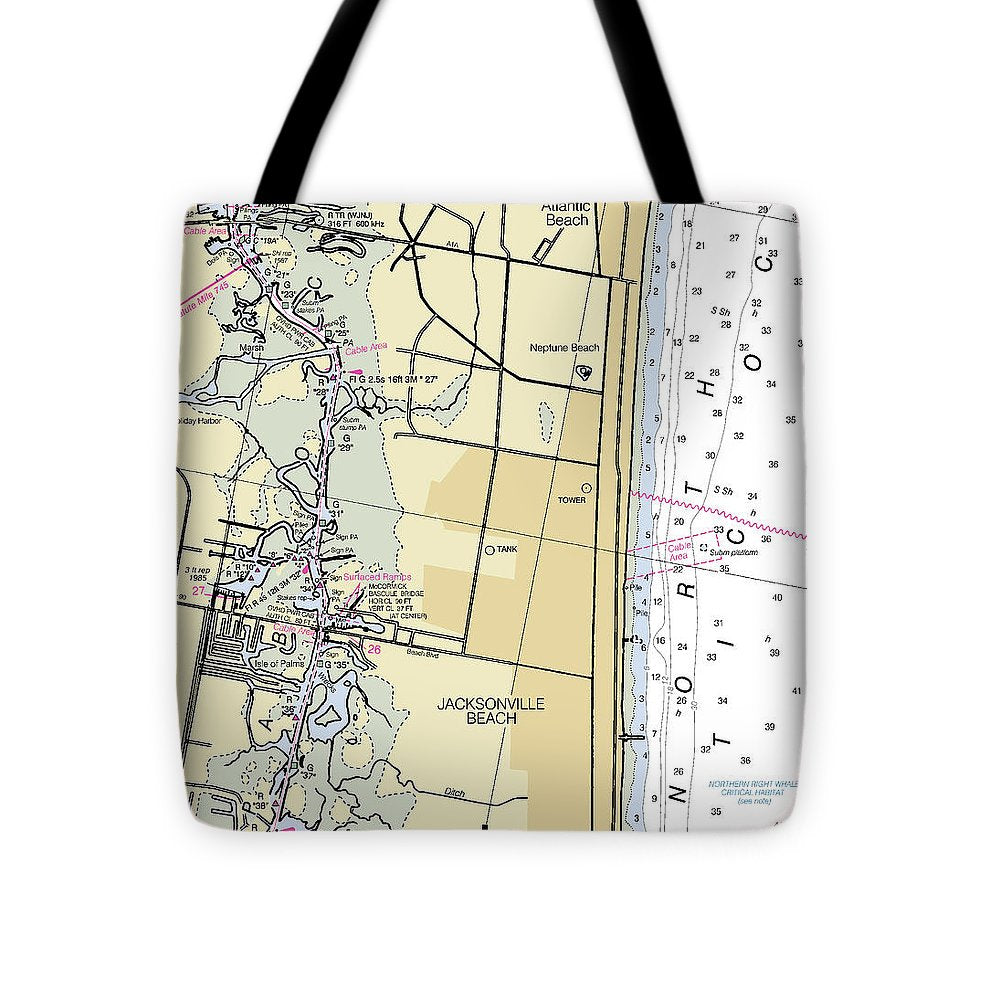 Jacksonville Beach Florida Nautical Chart - Tote Bag