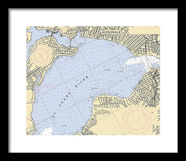 Jacksonville-st-johns-river -florida Nautical Chart _v6 - Framed Print