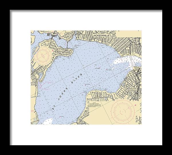 Jacksonville-st-johns-river -florida Nautical Chart _v6 - Framed Print