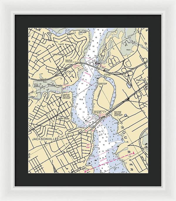 Jacksonville-trout-river -florida Nautical Chart _v6 - Framed Print