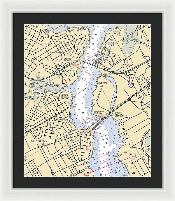 Jacksonville-trout-river -florida Nautical Chart _v6 - Framed Print