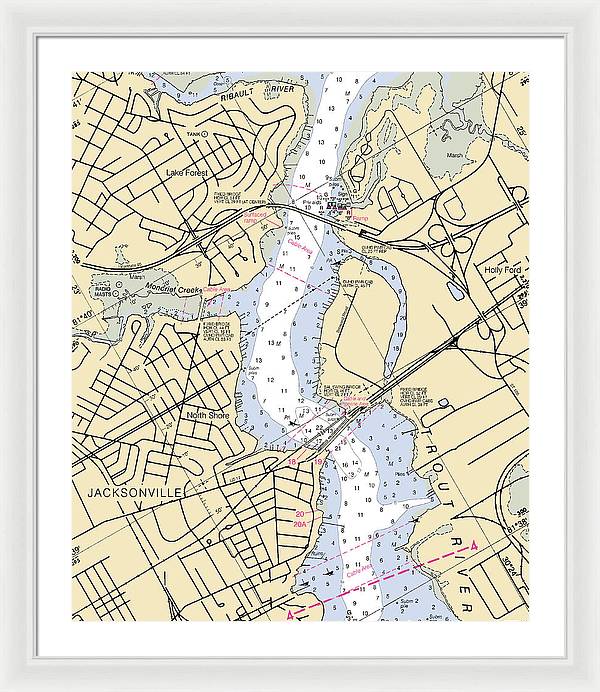 Jacksonville-trout-river -florida Nautical Chart _v6 - Framed Print