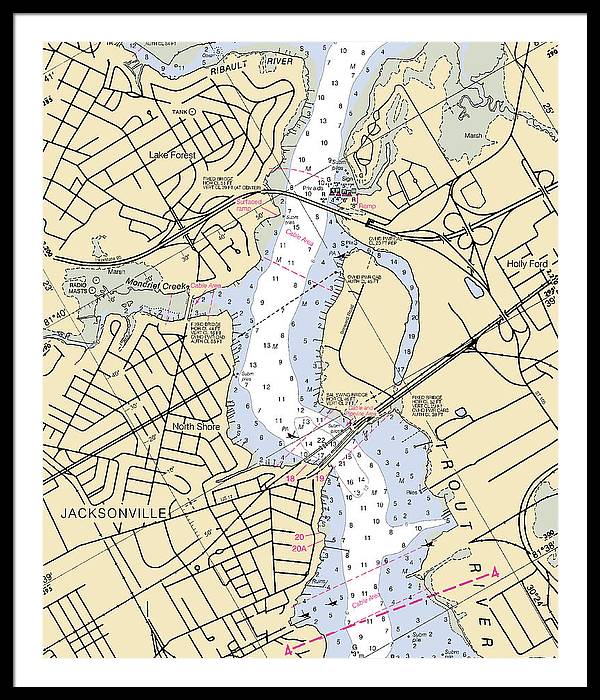 Jacksonville-trout-river -florida Nautical Chart _v6 - Framed Print