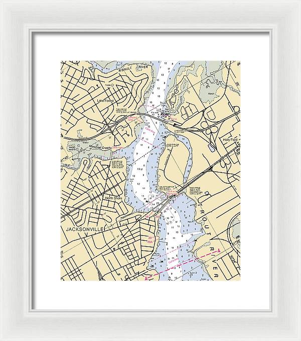 Jacksonville-trout-river -florida Nautical Chart _v6 - Framed Print