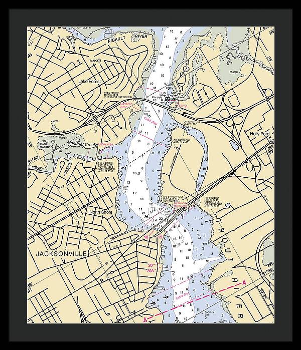 Jacksonville-trout-river -florida Nautical Chart _v6 - Framed Print