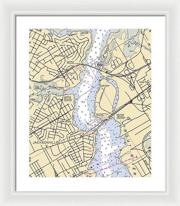 Jacksonville-trout-river -florida Nautical Chart _v6 - Framed Print