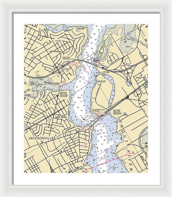 Jacksonville-trout-river -florida Nautical Chart _v6 - Framed Print