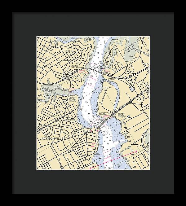 Jacksonville-trout-river -florida Nautical Chart _v6 - Framed Print