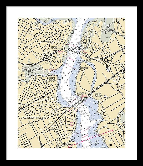 Jacksonville-trout-river -florida Nautical Chart _v6 - Framed Print