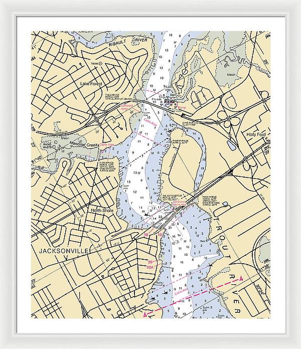 Jacksonville-trout-river -florida Nautical Chart _v6 - Framed Print