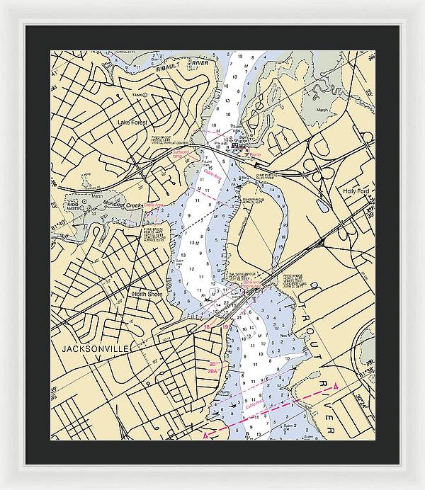 Jacksonville-trout-river -florida Nautical Chart _v6 - Framed Print