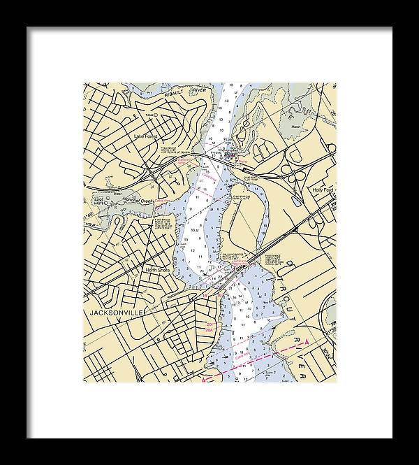 Jacksonville-trout-river -florida Nautical Chart _v6 - Framed Print