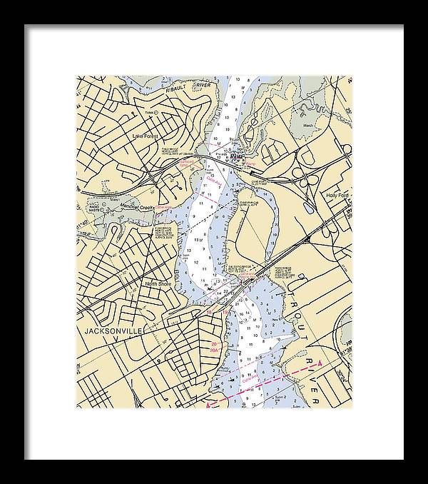 Jacksonville-trout-river -florida Nautical Chart _v6 - Framed Print