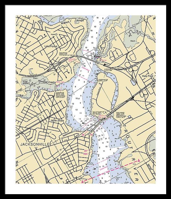 Jacksonville-trout-river -florida Nautical Chart _v6 - Framed Print