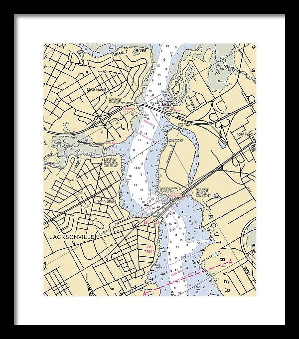 Jacksonville-trout-river -florida Nautical Chart _v6 - Framed Print